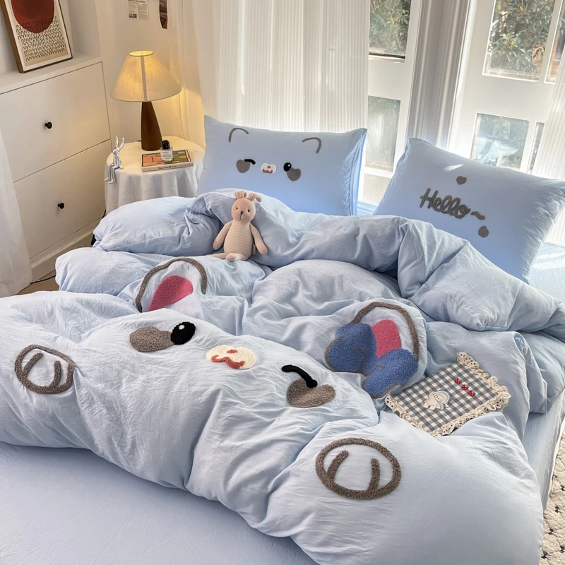 

Ins стиль принцессы пододеяльник синий розовый кошачий бант 1,5/1,8 м вышитое бархатное одеяло комплект постельного белья домашний декор постельное белье