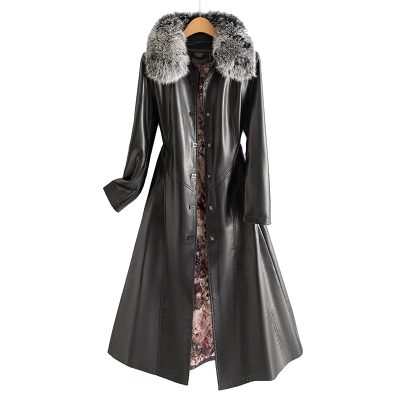 Haining 本革ジャケット女性のミッドレングス秋冬新韓国 Sle スリミングファーシープスキンブラコート