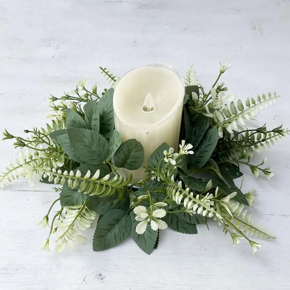 Artificial Wreath Candle Ring Faux Eucalyptus Leaves Spring Greenery Garland Pillar Candle Home Wedding Party Dining Table Decor