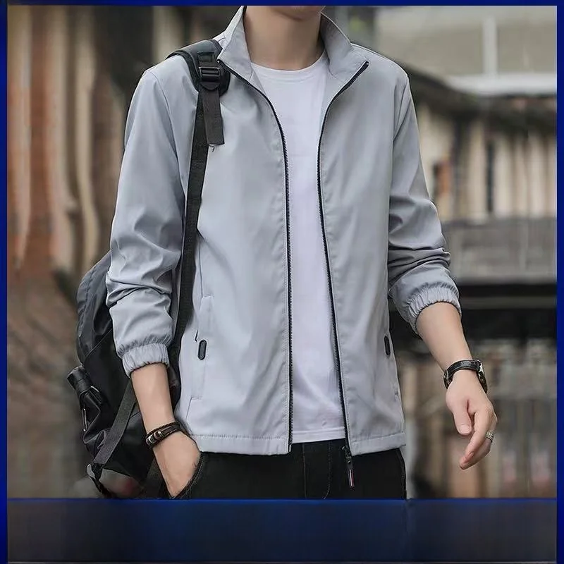 

Men's Stand Collar Jaet Spring Autumn New Sle Casual Sports Wear Versatile Outerwear Polyester Fiber Stand Fit Zipper ...