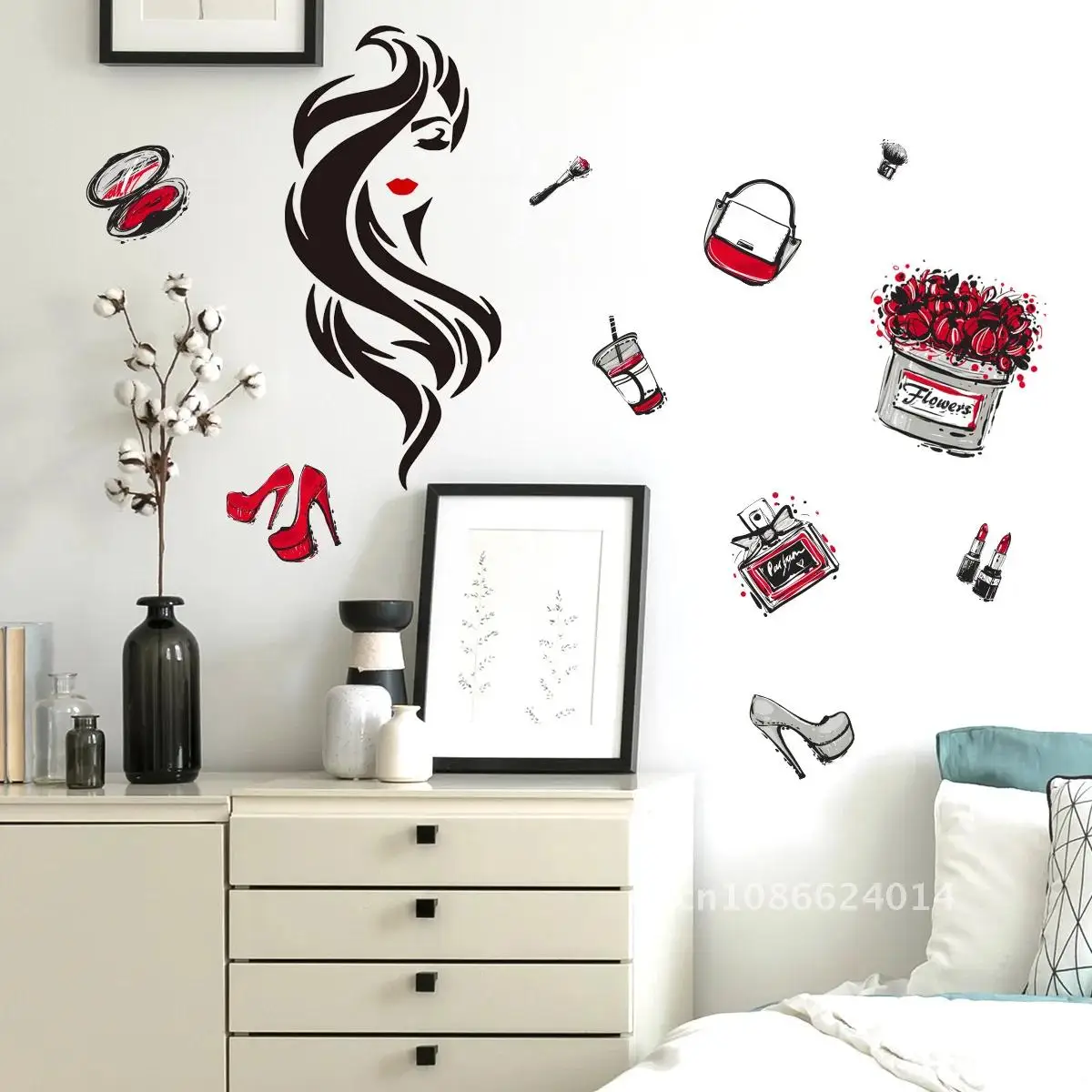 Makeup Lipstick Perfume Wall Stickers Mural Removable Self-adhesive Wallpaper Sticker For Girls Bedroom Home Decor Living Room