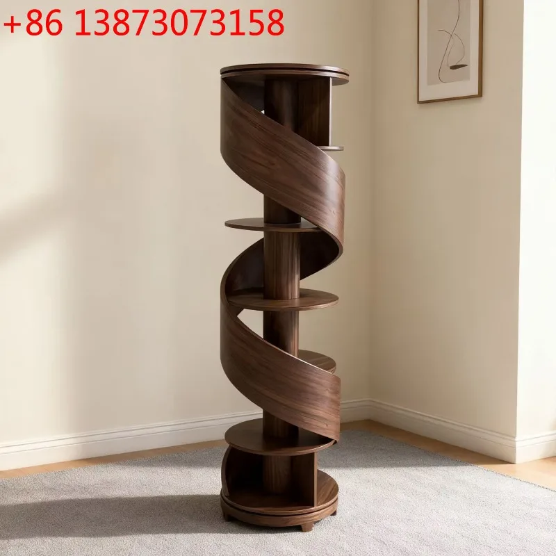 Italian minimalist North American black walnut spiral bookshelf living roomshelf creative round display stand