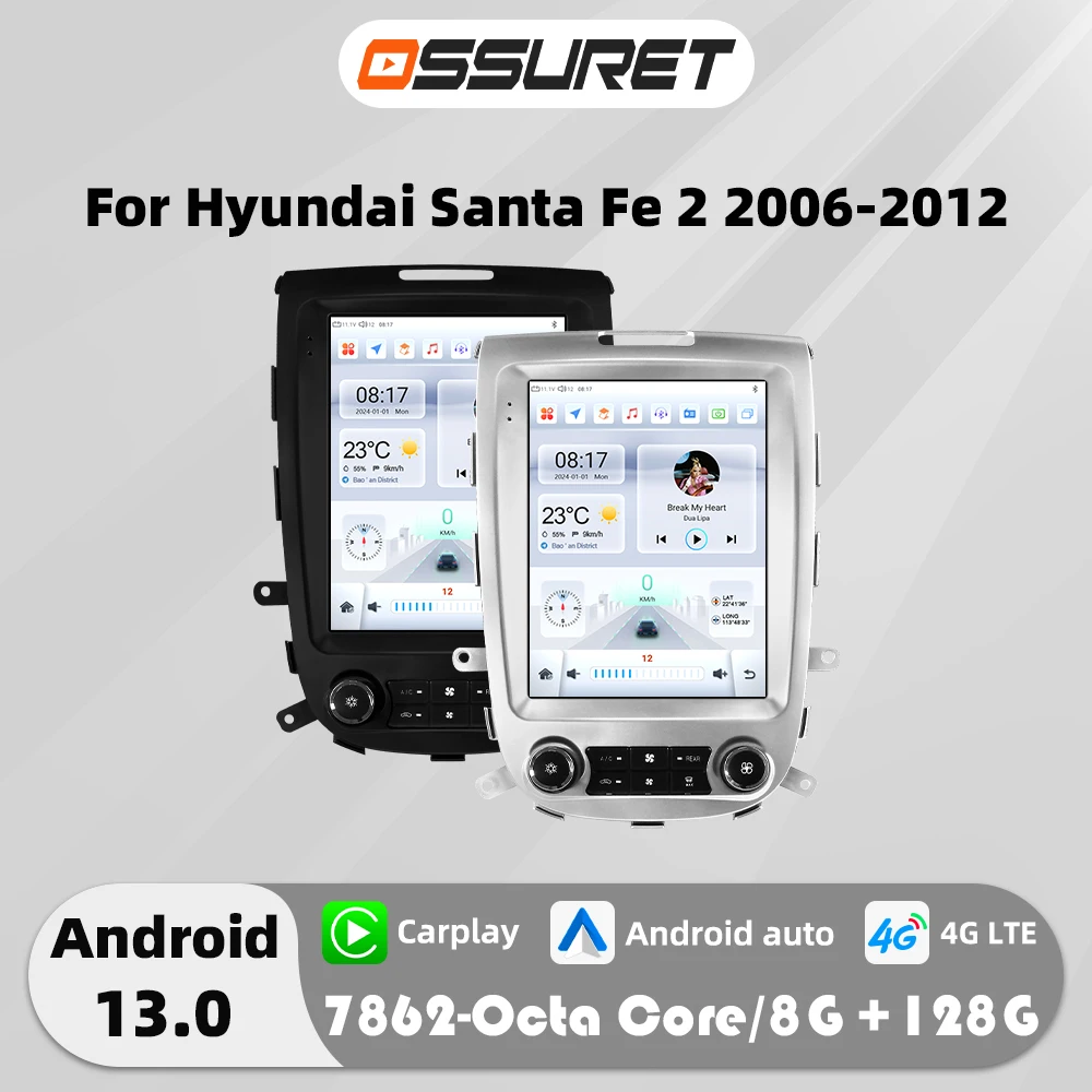 

9.7"Android 13 Auto Car radio for Hyundai Santa Fe 2 2006-2012 Multimedia player 7862 DSP Carplay GPS navi Stereo 4G Autoradio