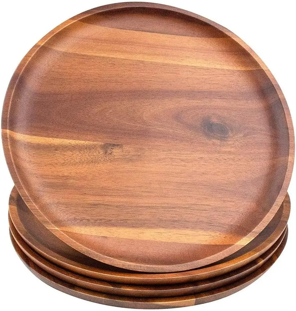 

Acacia Wood Dinner Plates, 11Inch Round Wood Plates Set of 4, Easy Cleaning & Lightweight for Dishes Snack, Dessert