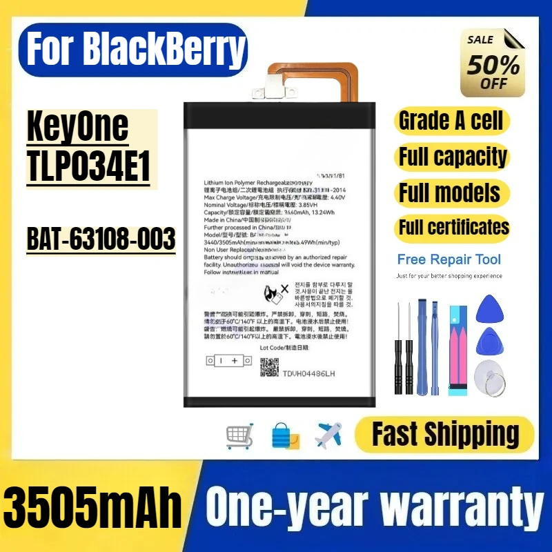 

BAT-63108-003 for BlackBerry KeyOne/TLP034E1 Mobile Phone Battery High Quality High Capacity Battery Replacement Bateria