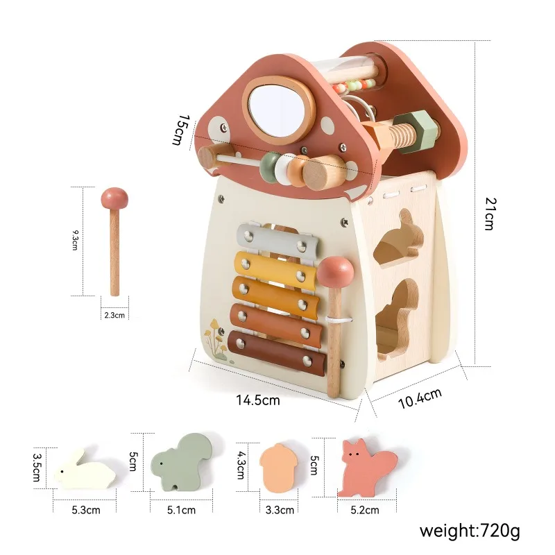 Baby Speelgoed Houten Puzzel Druk Huis Paddestoel 5-in-1 Baby Praktijk Ontgrendelen Speelgoed Montessori Onderwijs Wiskunde druk Bordspellen Gift