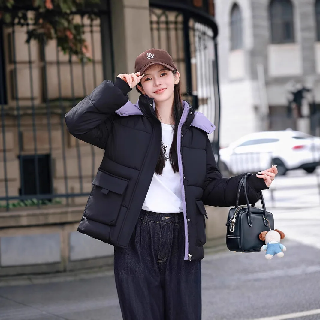 

Корейская клетчатая хлопковая куртка в стиле ретро для женщин зимы 2025, новая хлопковая куртка свободного покроя