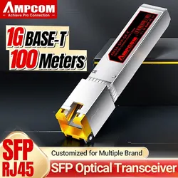 AMPCOM 1.25G SFP-T to RJ45 SFP Transceiver, Ethernet Copper 1000BASE-T SFP Module for Cisco Mikrotik Fortinet Netgear and More