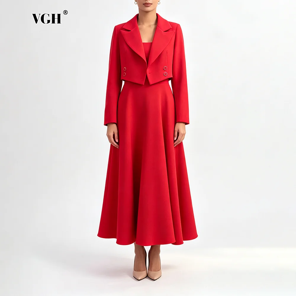 Double Breasted Blazer - VGH クラシックなツーピースセット レディース ラペル ダブルブレスト 長袖ブレザー