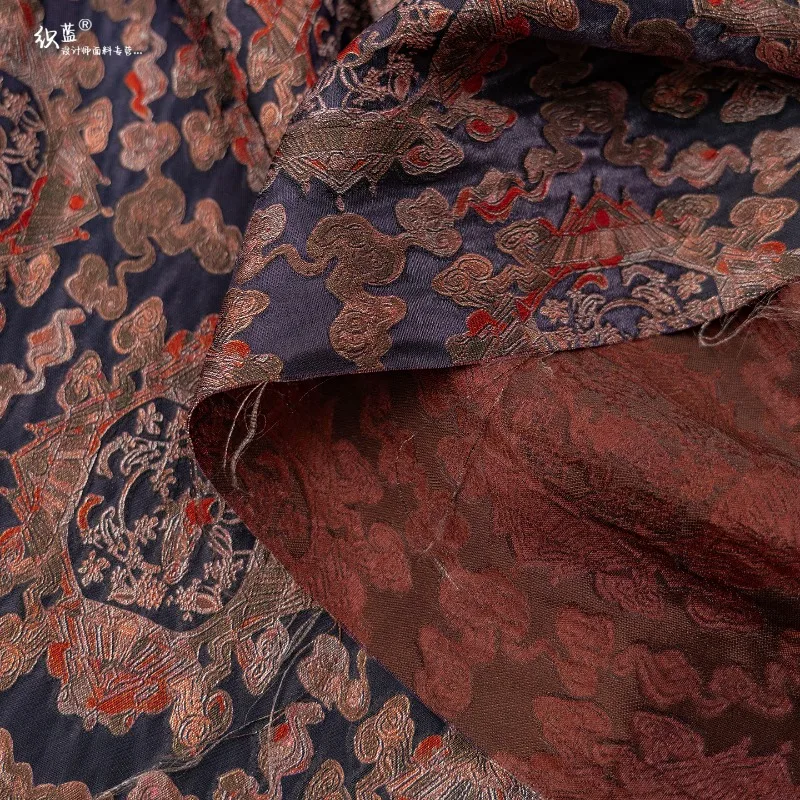 Fioletowo-czerwona rayonowa tkanina żakardowa w kwiaty z lureksem, nowy chiński styl, na koszule, sukienki, qipao, kamizelki, hanfu, akcesoria do szycia DIY