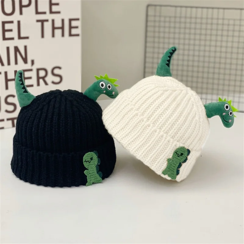 Cute Dinosaur Baby Knitted Hat Winter Warm Children Beanies Thicken Woolen Kids Crochet Bonnet Fashion Boys Girls Pullover Cap