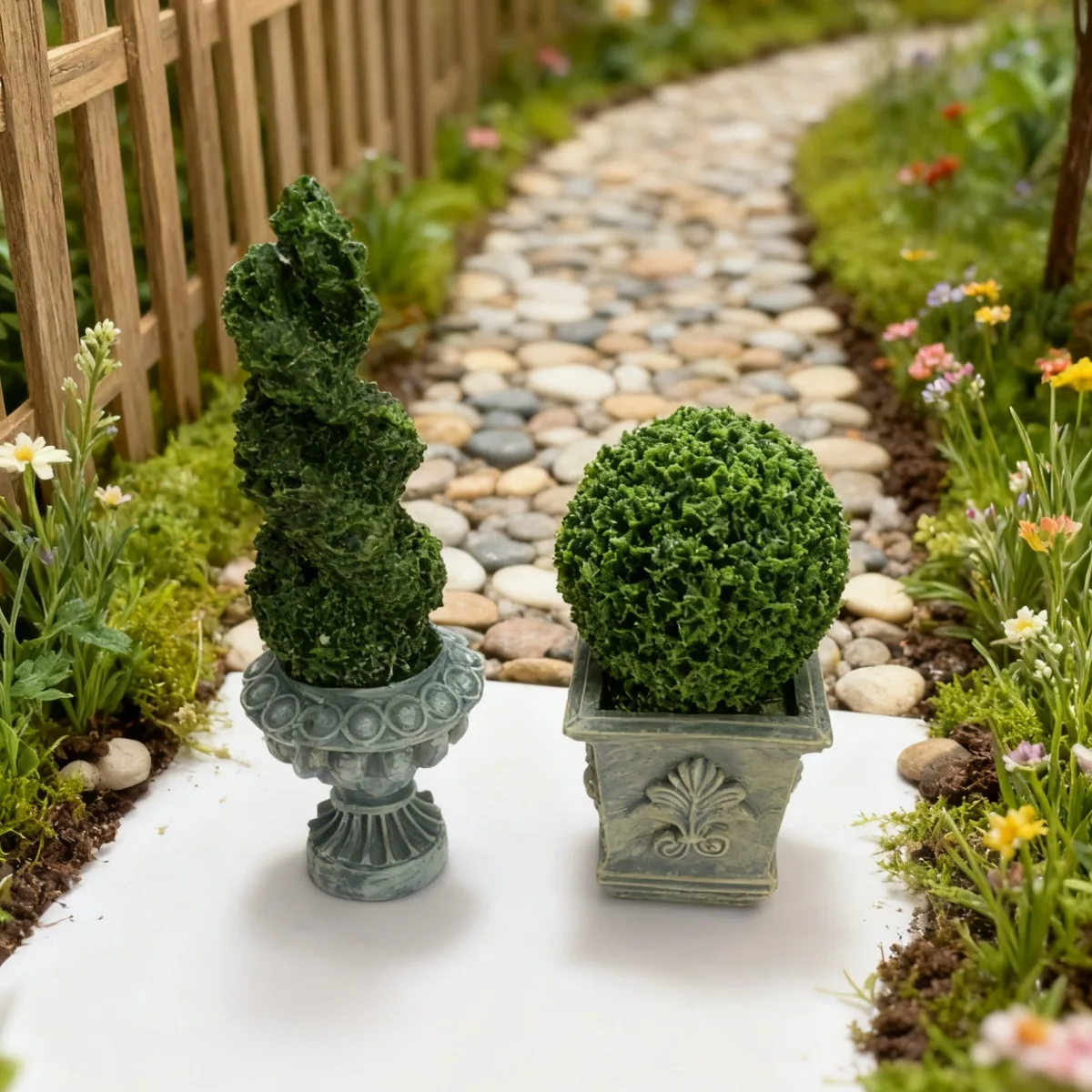 

5pcs Dollhouse Miniature Artificial Spiral Topiary Plants - Micro Landscape Scene Decor Model Ornaments for Dollhouse Garden