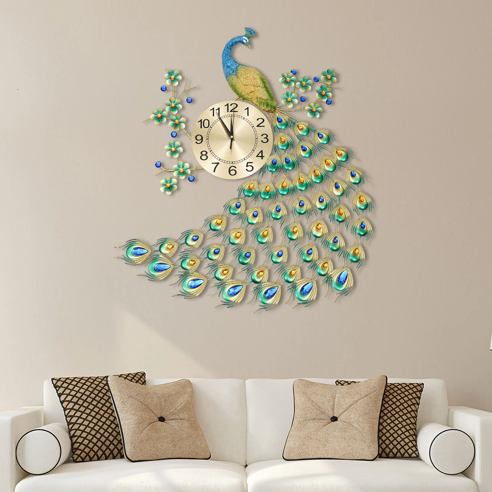 European Style Peacock Hanging clock Wall-mounted Wall Clock 70 * 65cm