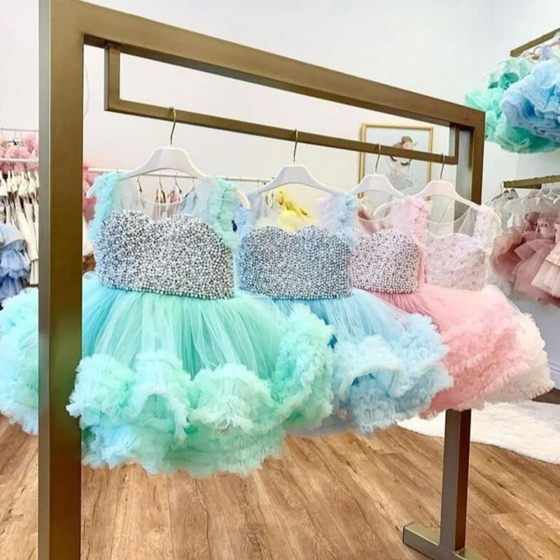 Princesa em camadas pérolas tule vestidos da menina primeira comunhão vestidos aniversário presente de natal festa de casamento aniversário mostrar