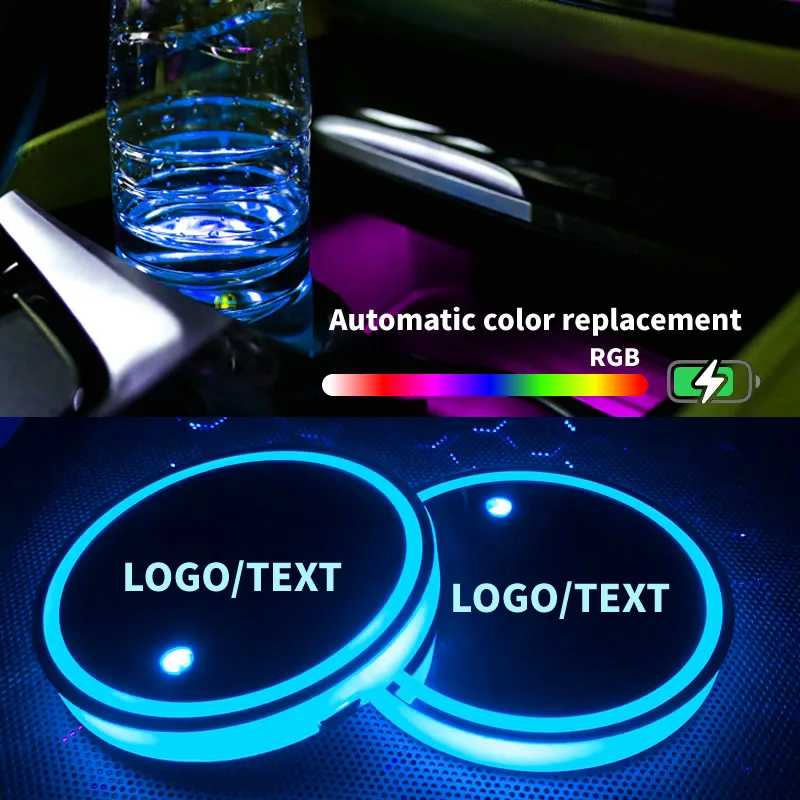 

2Pcs Luminous Car Water Cup Coaster Holder 7Colors USB Atmosphere Lights Anti-slip Mat Colorful Light Coaster Suitable For most