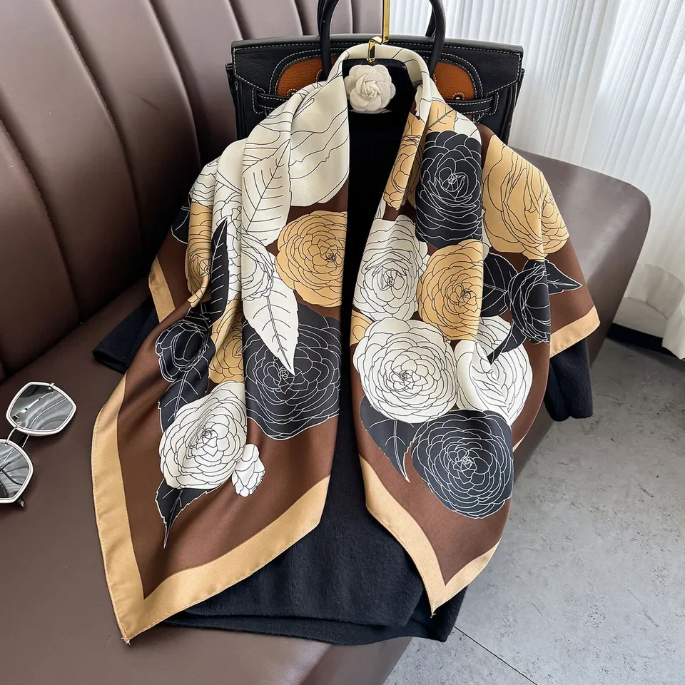 الفاخرة وشاح حريري وشاح مربع الكورية موضة منديل ارتفع الأوشحة الحريرية باندانا يلتف وشاح الديكور شال 90*90 سنتيمتر #2