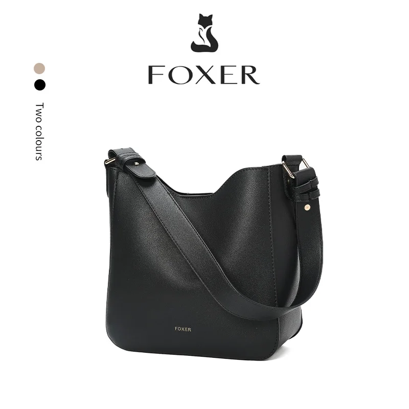 FOXER Simple Women Shoulder Bag Daily Commuting Tote Bag PU 2026 Casual Female Large Bucket Bag