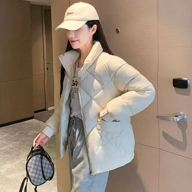 Women Jacket 2024 New Winter Parkas Female Down Cotton Jackets Solid-color Stand-collar Loose Casual Warm Parka Female Outwear