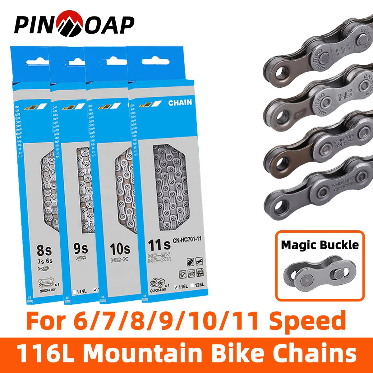 PINMOAP Fahrradkette 6/7/8/9/10/11 Mountainbike Rennrad Variable Geschwindigkeitskette mit magischer Schnalle Langlebige, robuste Reparaturteile