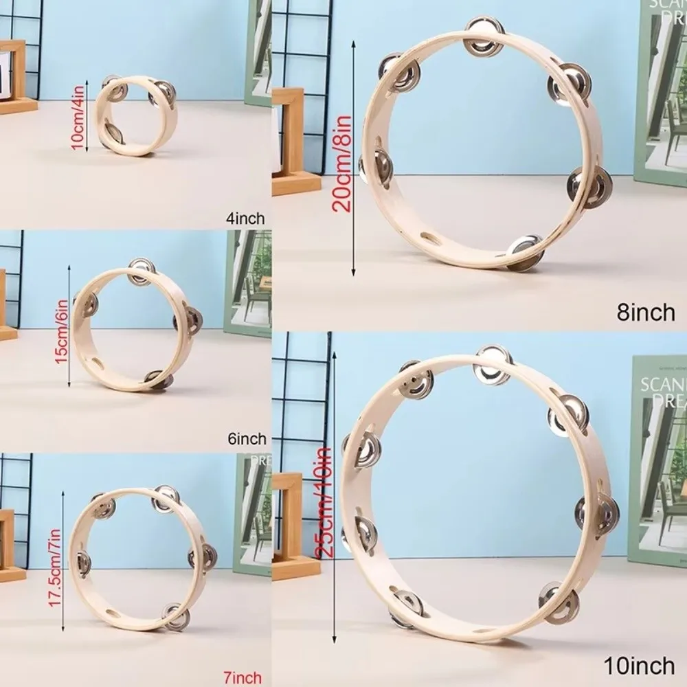 New 4/6/7/8/10 Inch Hand Drums Wooden Rings Orff Musical Instrument Kids Instrument Single Row Wooden Tambourine Education view 6