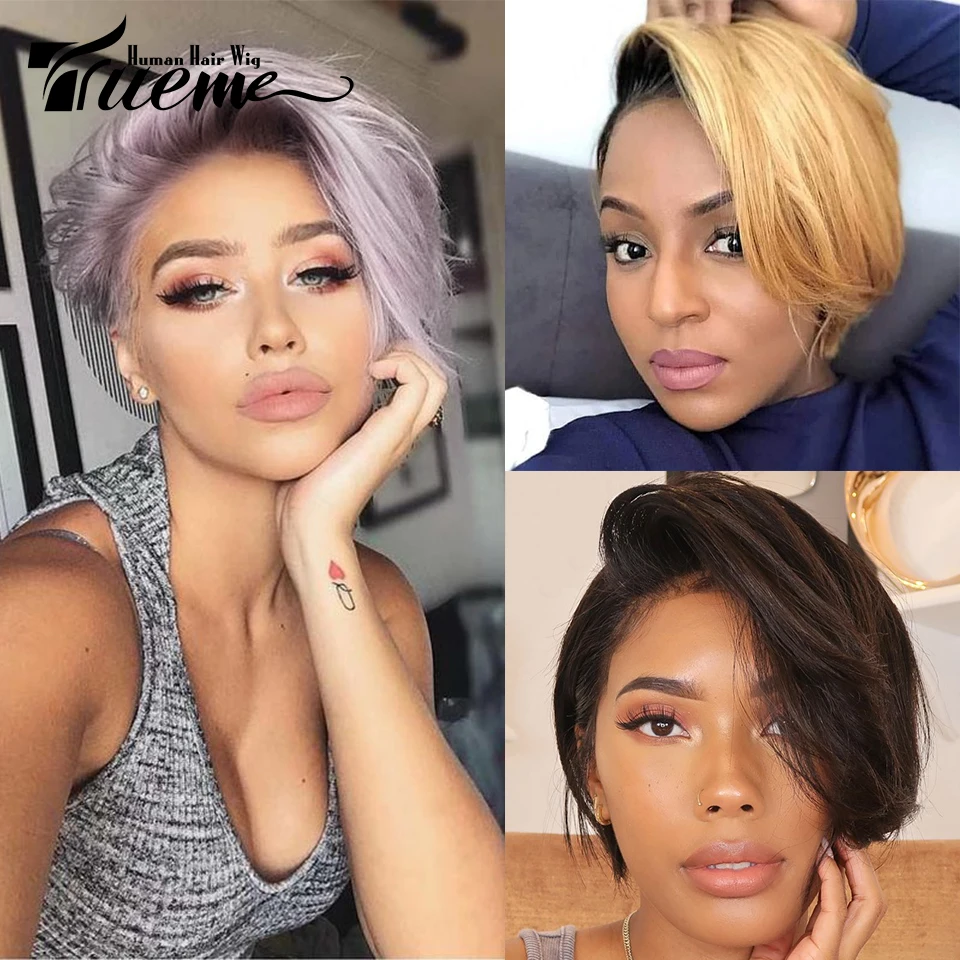 Trueme Short Bob Pixie Cut Lace Human Hair Wigs Ombre Blonde Human Hair Wig For Women Colored Brazilian Wear And Go Lace Wig