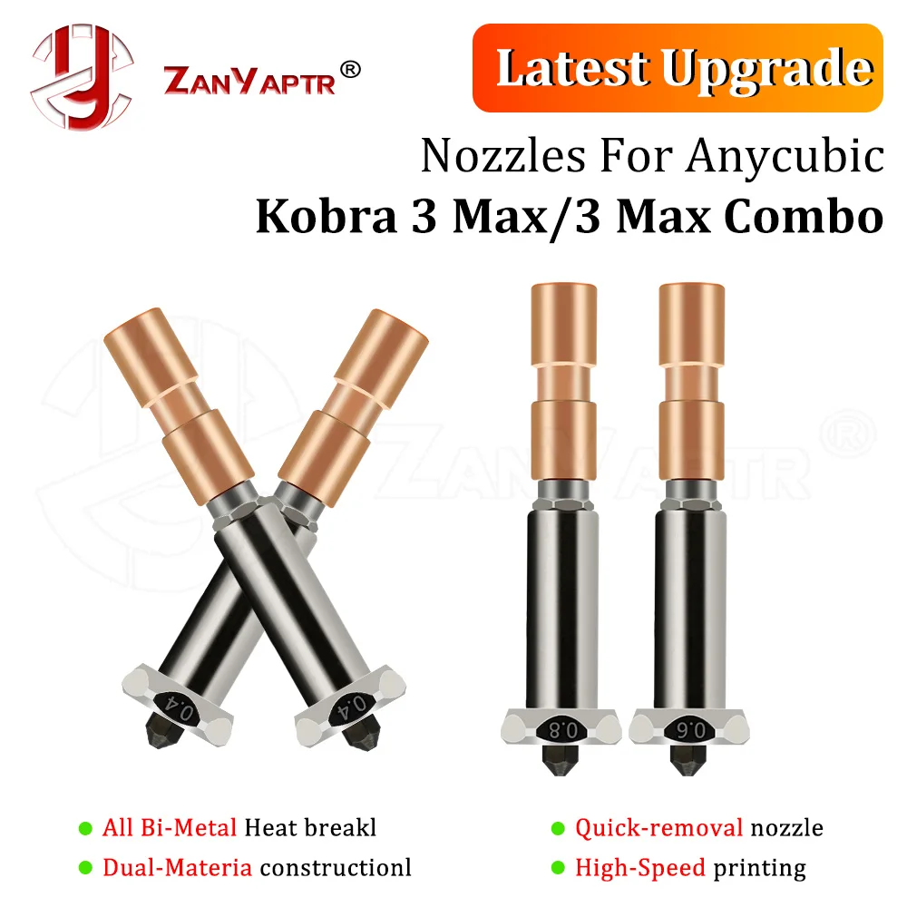 

Для Anycubic Kobra 3 Max сопло Hotend Kobra 3 Max Combo быстросменное сопло из закаленной стали 0,4 0,6 0,8 Kobra 3 Max аксессуары