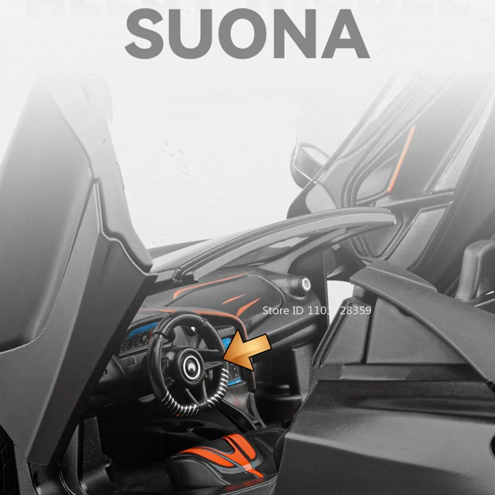 Modelo de estilo GTR 1:18 720S, supercoche de juguete de Metal fundido a presión, puertas con luz y sonido, adorno abierto, coches deportivos para niños, regalos