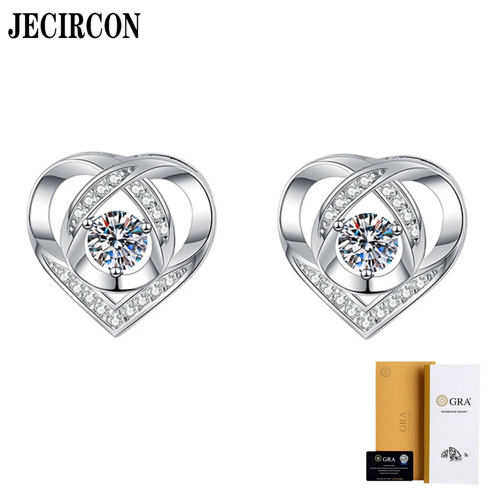 

JECIRCON S925 Sterling Silver Stud Earrings for Women 0.2 Carat Moissanite Love Heart Shaped Simple Temperament Party Jewelry