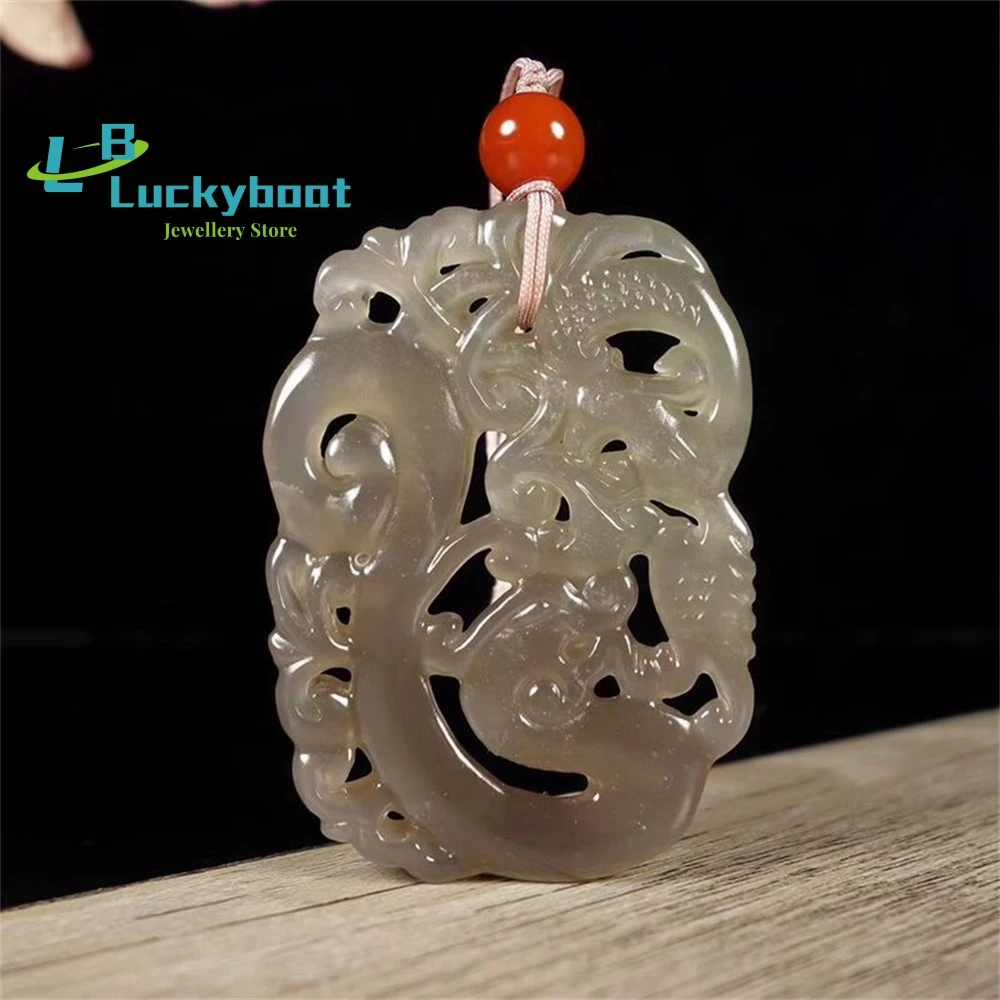 

Natural Hotan Jade Smoke Purple Sculpture Dragon and Phoenix Chengxiang Double Sided Hollow Out Craft Men's and Women's Pendant