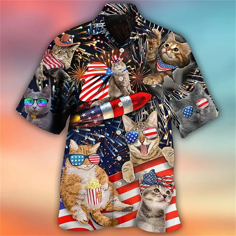 Hawaiian Beach Shirt For Men 3d Print Funny Music Cat Vacation Shirts Streetwear Short Sleeved Loose Button Up Men\'s Shirt