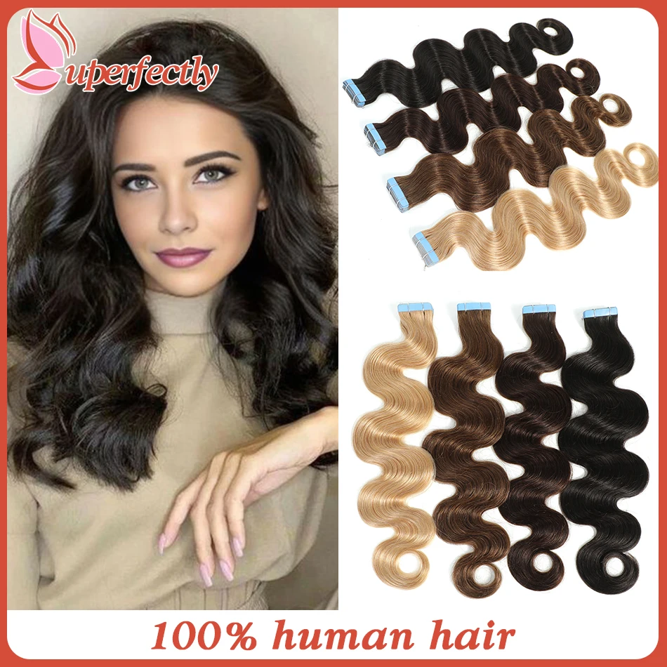 Body Wave Tape In Human Hair Extensions Real Natural Brazilian Remy Hair Skin Weft Tape Ins Extensions For Women 12-26Inch 2G/Pc