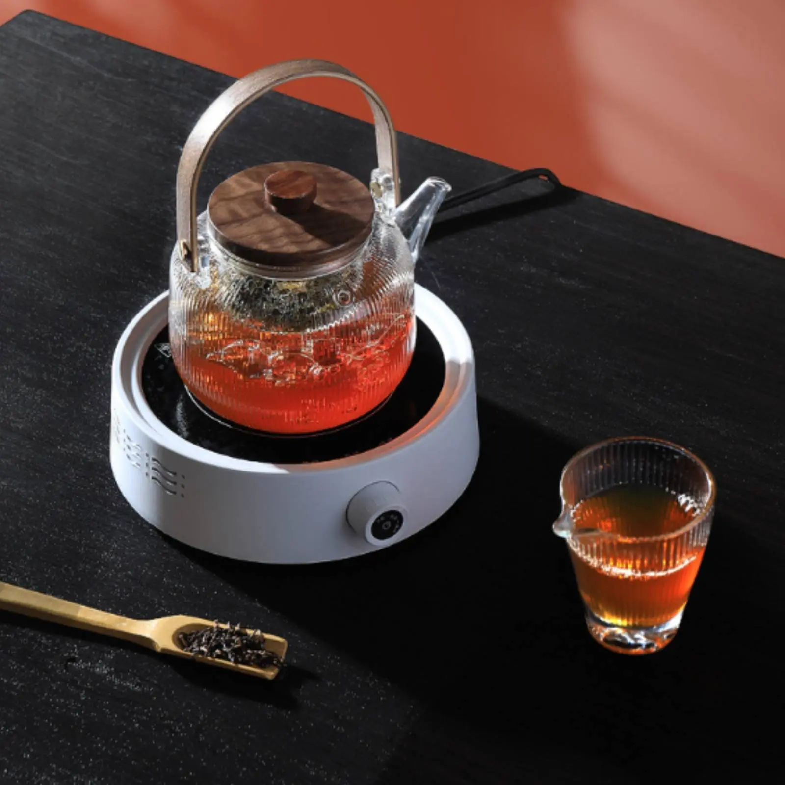 Electric Tea Heater Set Quick Boiling Glass Teapot with Warmer Glass Tea Pot with Warmer Keep Warm Function Versatile
