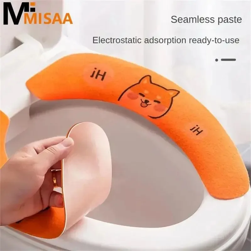 Toilet Seat Cover  Paste 1 Pair Cartoon Waterproof Bathroom Toilet Seat Pad Cute Reusable Soft Thick Sticky Closes Tool Seat Mat