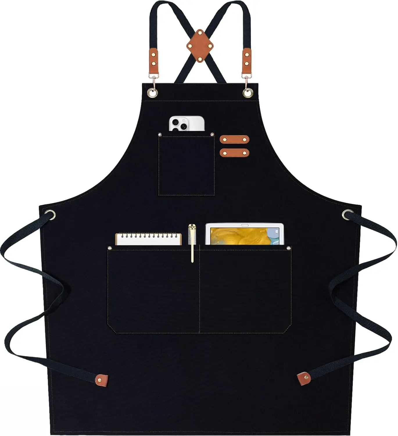 

12-Ounce Cotton Canvas Cross Back Chef Apron with Oversized Pockets, Water Repellent, Black