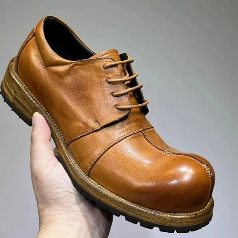 

Retro Style Horsehide Outdoor Casual Yellow Shoes for Men's Genuine Leather Soled Non-slip Wear-resistant Goodyear Handmade Shoe