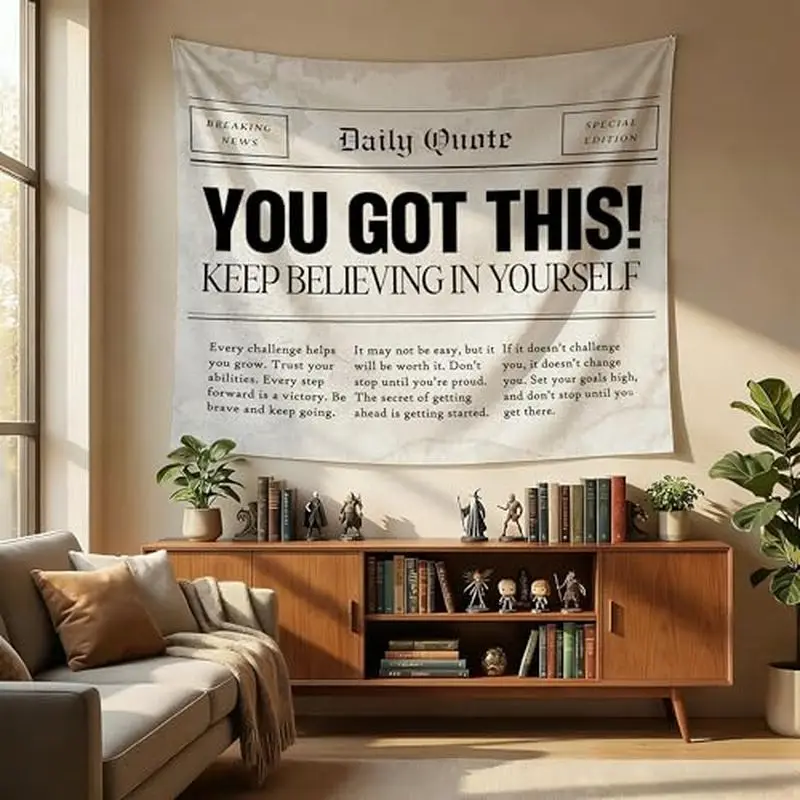 VIKAMA Daily Quote You Got This Newspaper Wall Tapestry Keep Believing In Yourself Motivational Text Article Bedroom Living Room