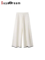 SuyaDearm, Winter Pants for Woman, 46.7%Wool, Elastic Waisted Wide Leg Pants, 2024 Autumn Winter Chic Trousers, White, Black