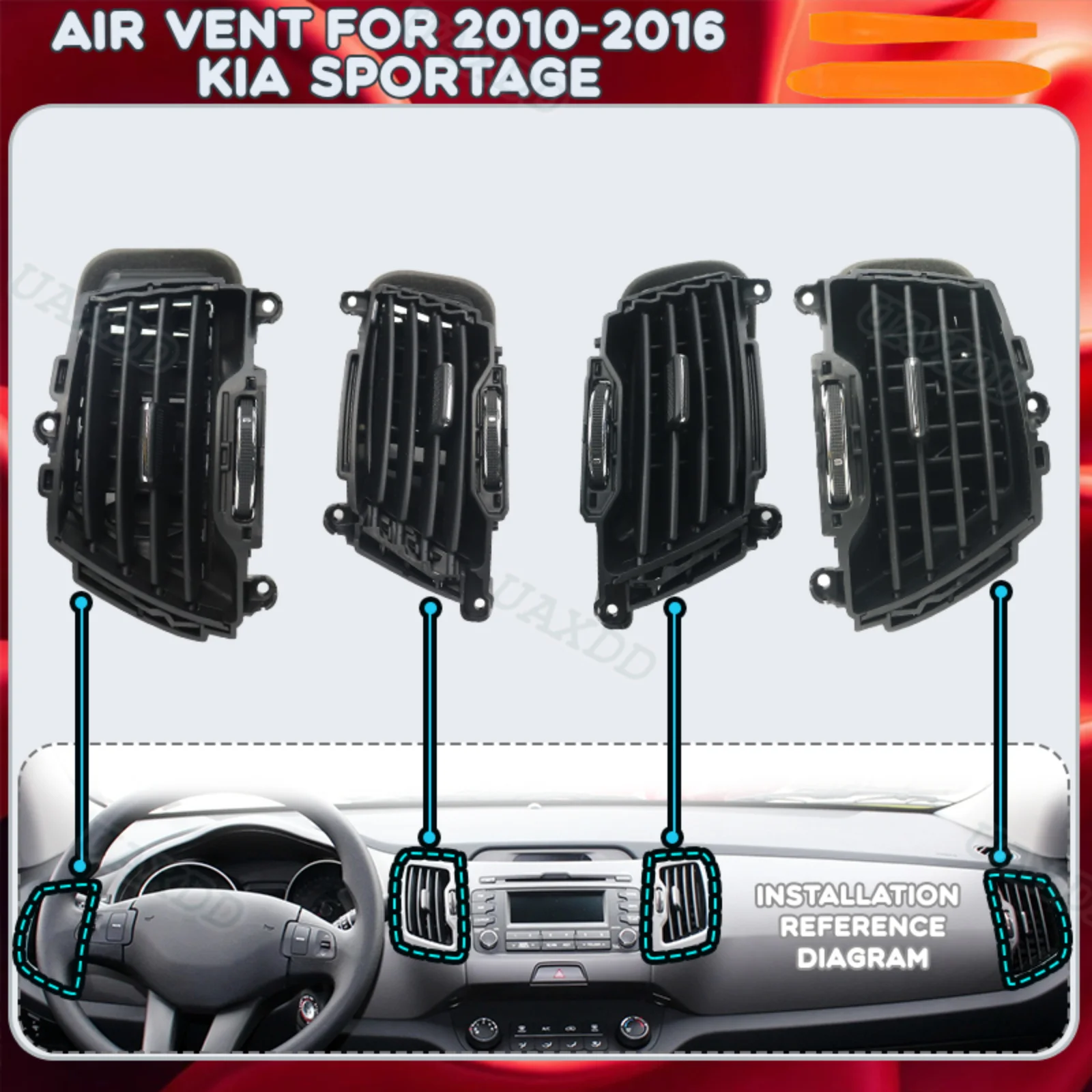 Automotive For 2010-2016 Kia SPORTAGE 2 Din Car Vent Air Conditioning Assembly Ventilation Grille Equipment Outlet Parts Kit A/C