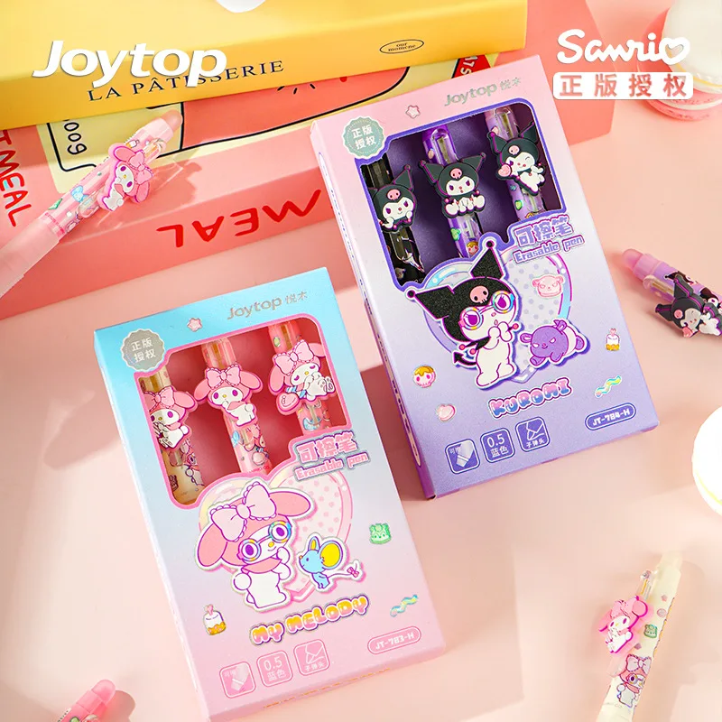

New Product Sanrio Kuromi Erasable Pen Cartoon Press Neutral Pen Thermal Eraser Black Crystal Blue Pen