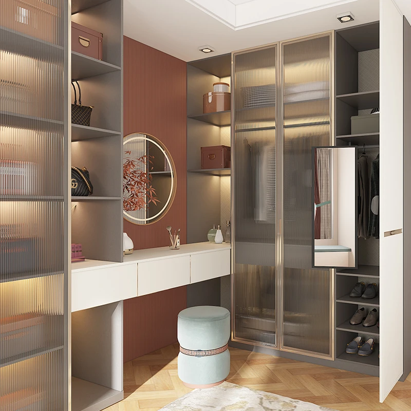 #Elegant Modular Sectional Walk-In Closet High Quality Wood Materials Bespoke Tailored Wardrobe for Gym and Villa Application