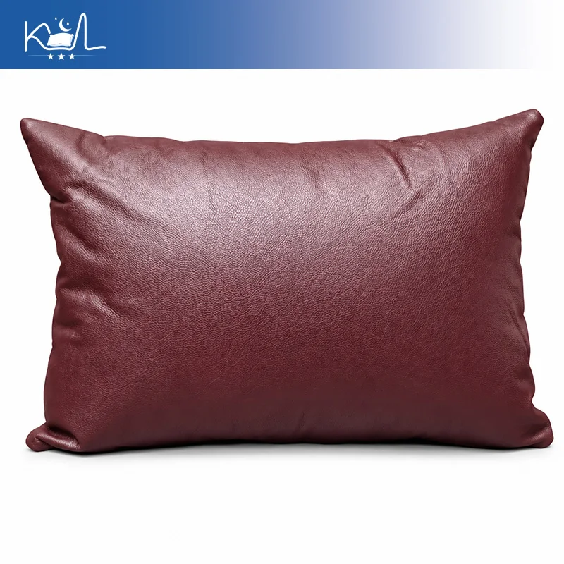 Wine Red Genuine Leather Lumbar Pillow, Double-Sided Cowhide Small Nap Cushion, Soft Back Support for Car Office
