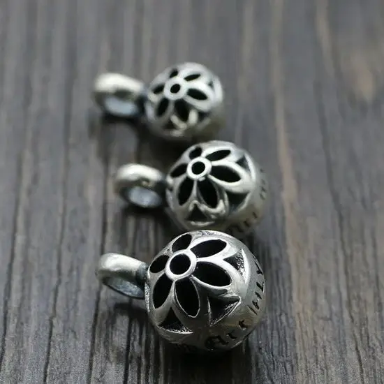 غطاء رأس معلق من الفضة الإسترليني S925، خرزة مستديرة على شكل زهر الكرز، قلادة خرز مستديرة مجوفة عصرية