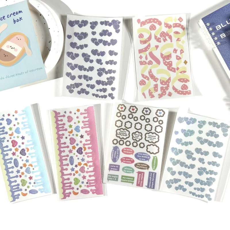 Korean Laser Cartoon Star Moon Love Cloud English Dialog Box Stickers Hand Account Diary Notebook DIY Decorative Stickers