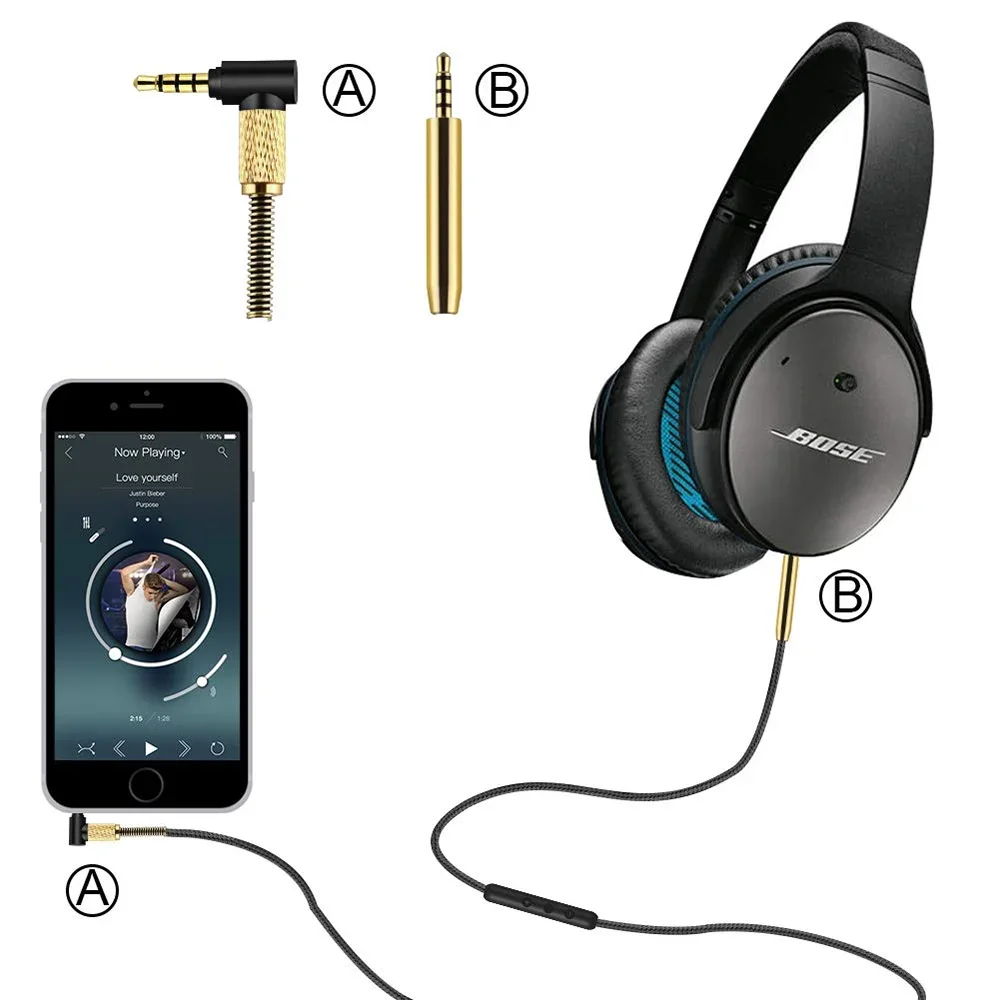 OFC استبدال النايلون مضفر تمديد كابل الحبل لسماعات Bose QuietComfort 25 35 QC25 QC35 700 NC700