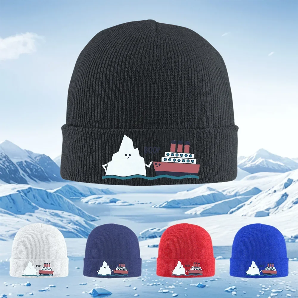 2026 Cute iceberg ship collision. Men Women Unisex Knitted Hat Beanie Pullover Cap Winter Thermal Warm Christmas Outdoor Cycling