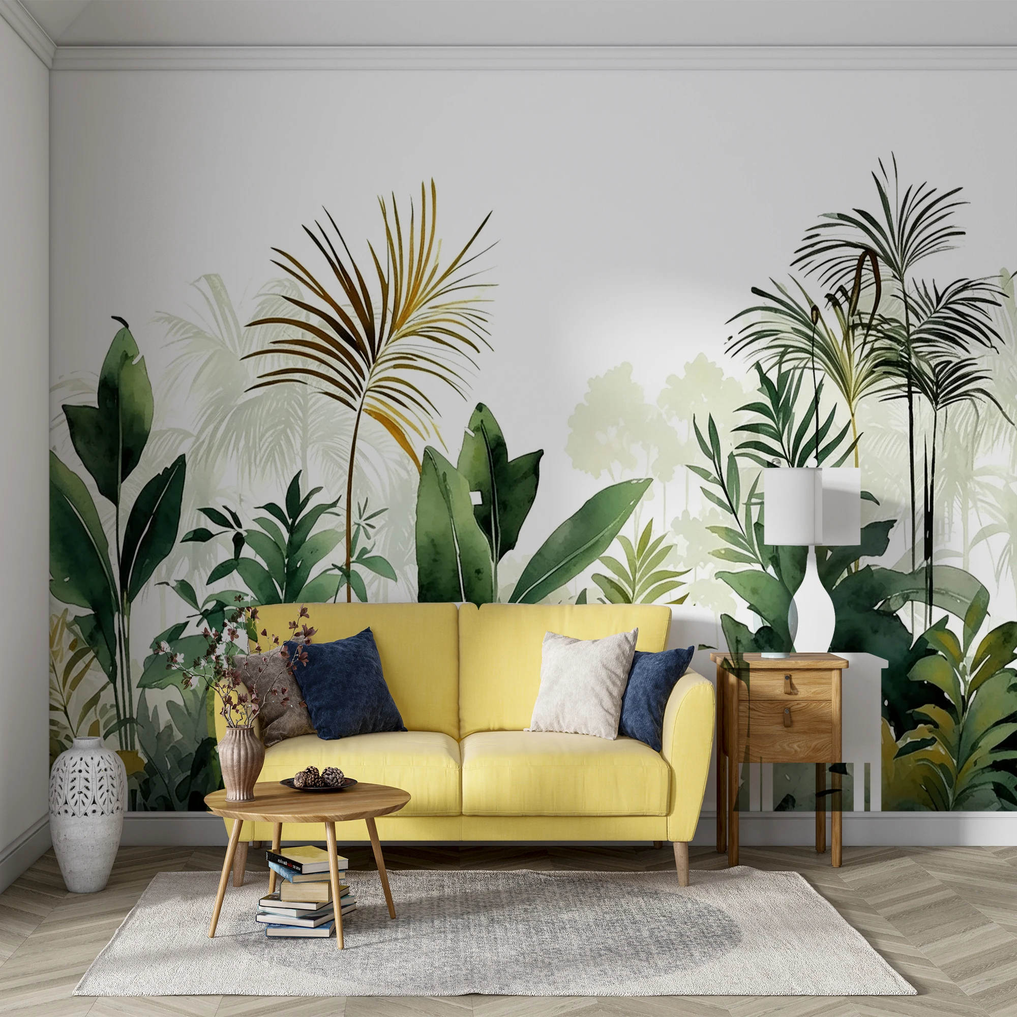 Custom Watercolor Tropical Jungle Mural Wallpaper Palm Leaf Green Plant Wall Paper for Living Room Bedroom Home Wall Decor