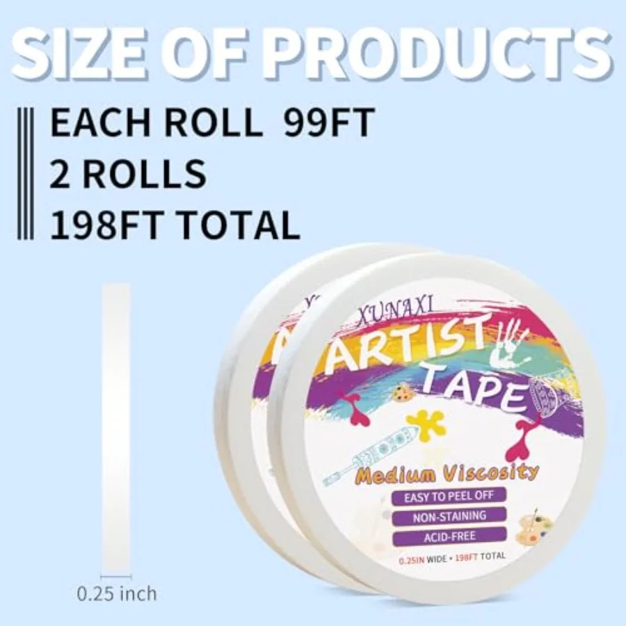 2 Packs Artist Tape Medium Tack White Art Tape for Watercolor Paper Drafting Art Painting Canvas Framing Acid Free Masking Tape