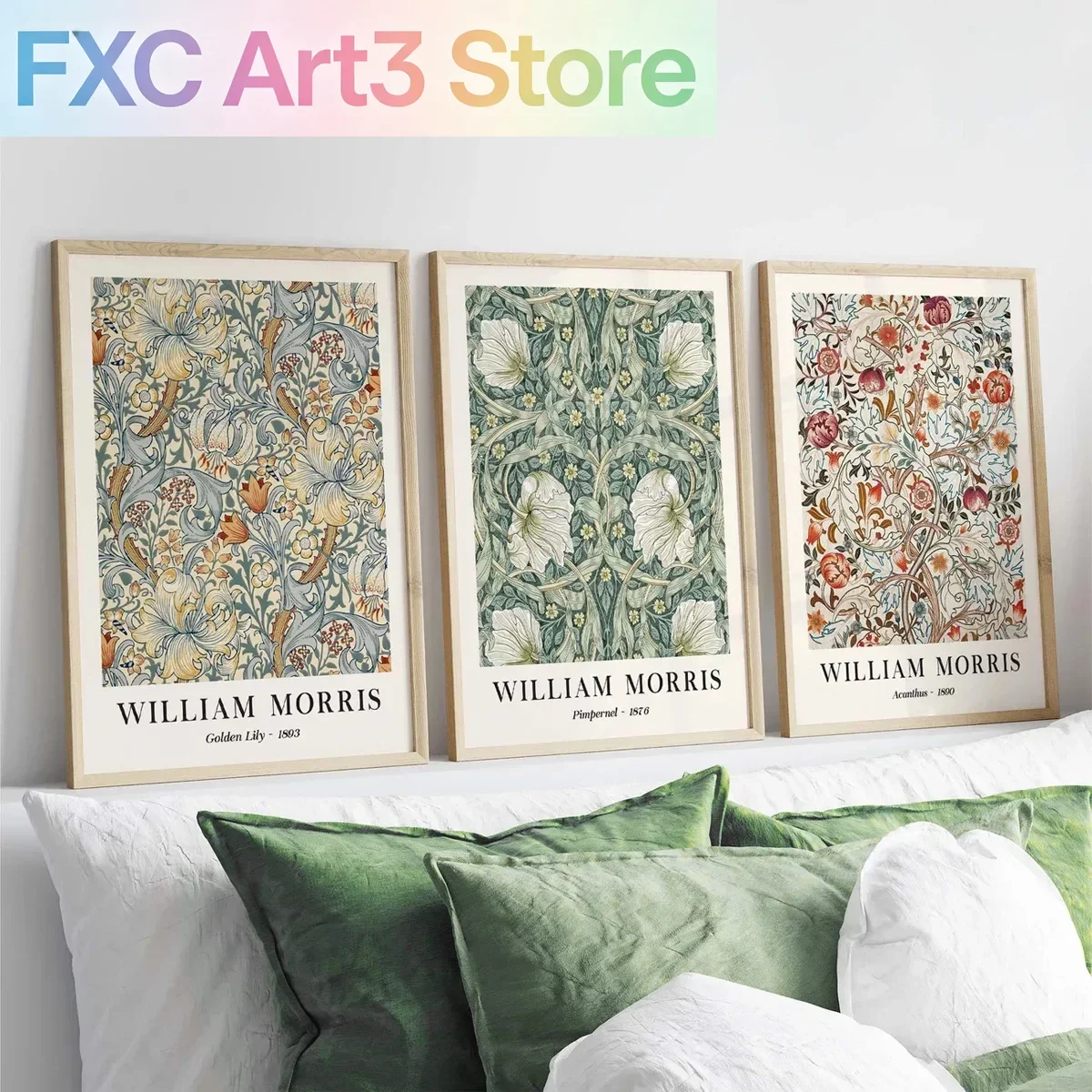 3pcs/Set frameless  Vintage Botanical Floral William Morris Wall Art Prints, William Morris Museum Exhibition Art Canvas Posters
