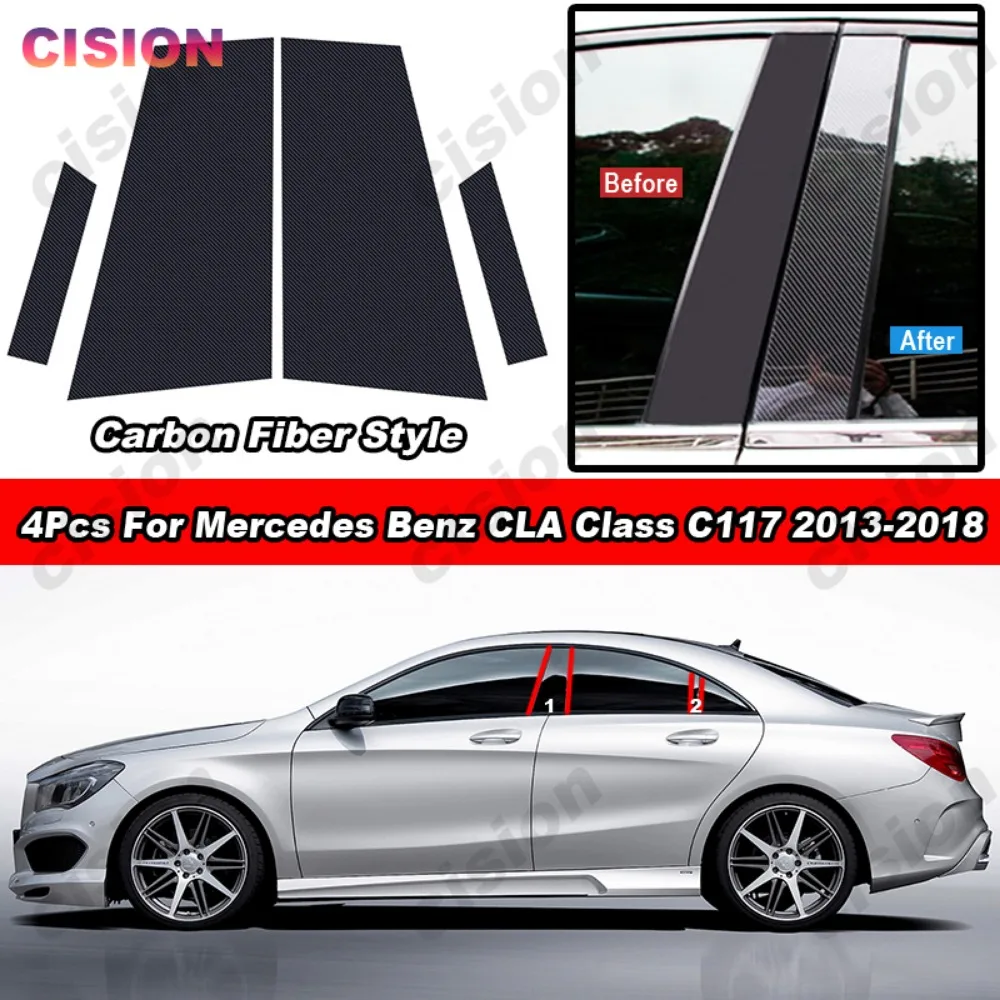 Carbon Black Chrome Door Window Center Middle Column B C Pillars Post Mirror Effect Cover Trim For Mercedes Benz CLA Class C117