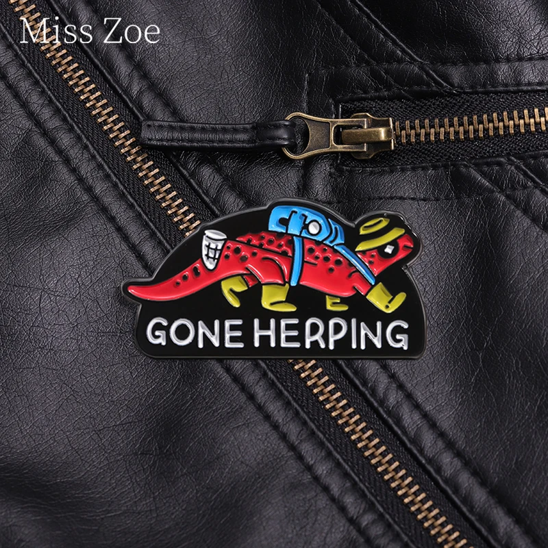 Gone Herping Enamel Pin Reptile Animal Lizard Salamander Brooch Lapel Clothing Badge Jewelry Gift Wholesale For Kid Friends